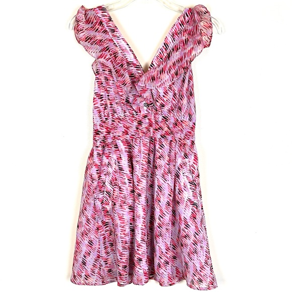 BCBGeneration NWT Fairy Coquette Ruffled Sheer Pink White print dress, Size 0 - Picture 1 of 14